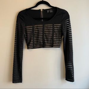 Windsor Black Mesh Stripped Cropped Zip Up Top